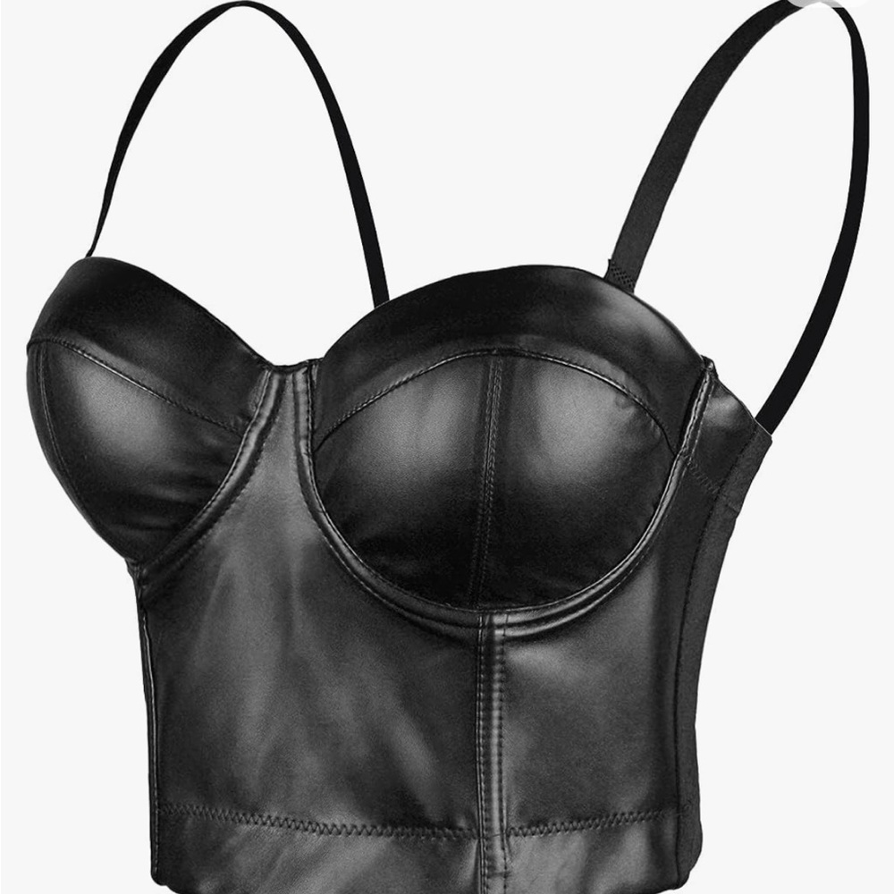 Black cropped faux leather corset size medium